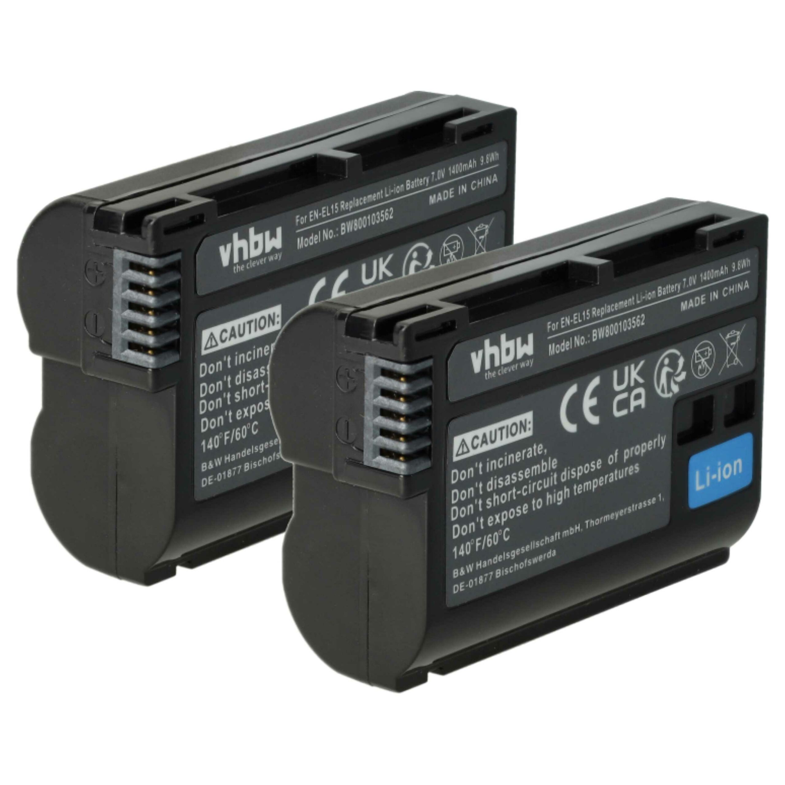 2x Baterias vhbw para Nikon EN-EL15, EN-EL15c - 1400mAh, 7V