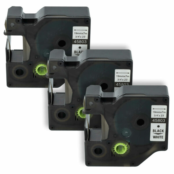 Pack 3x Fita de Etiquetas compatível Dymo 45803, D1, S0720830 - 19 mm Preto sobre Branco