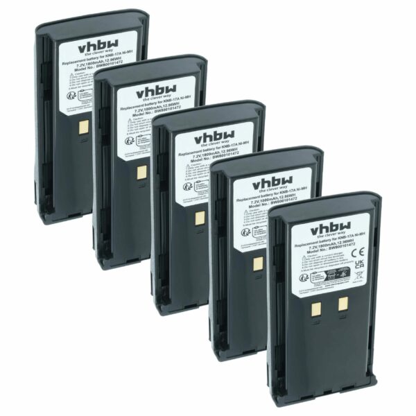 Bateria vhbw 5x para Rádios Kenwood KNB-52N, KNB-22N, KNB-21N, KNB-17N, KNB-17A, KNB-16A - 1800 mAh 7.2 V NiMH