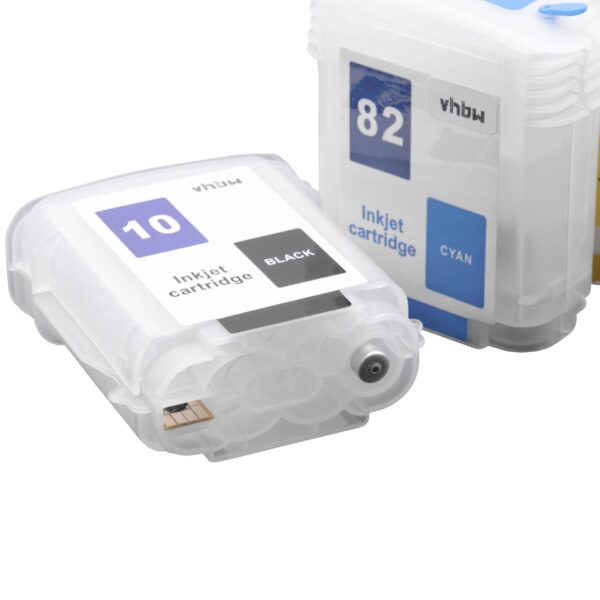 4x Cartuchos CISS Tinta Recarregáveis vhbw para HP 82, 10, C4913A, C4911, C4844 - P/C/M/N + Chip