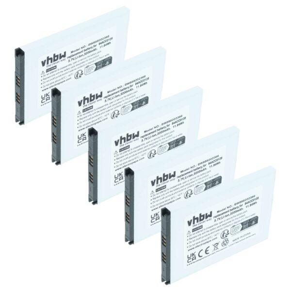 Bateria Handheld vhbw 5x para Datalogic BTDL1, 94ACC0129, 94ACC0128, 3H21-00000491 - 3200mAh, 3.8V