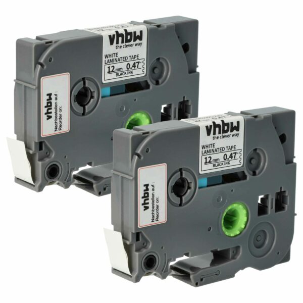 2x Fita de Etiqueta compatível com Brother TZE-231S - 12 mm Preto sobre Branco