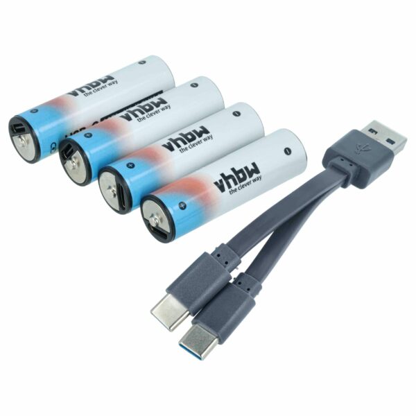 Bateria AAA Micro Li-Ion 2047 mAh 1.5V vhbw com Porta USB-C + Cabo de Carregamento