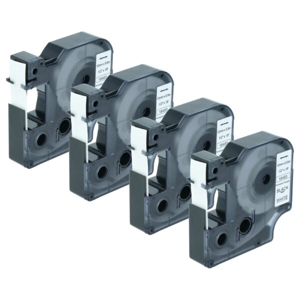 Fita de Etiquetas vhbw 4x - Compatível Dymo 18483 - 12 mm Preto sobre Branco, Poliéster