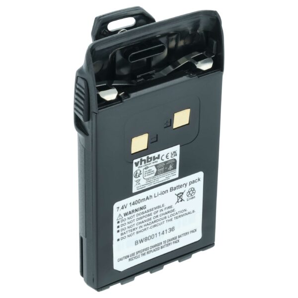 Bateria de Substituição vhbw para Rádios CB 1400 mAh 7.4 V Li-Ion com Clip de Cintura