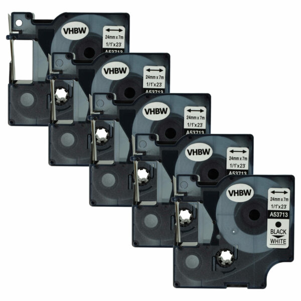 Pack 5x Fita de Etiquetas Compatível Dymo D1 53713 - 24 mm Preto sobre Branco