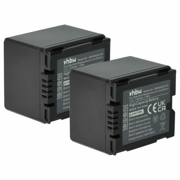 2x Bateria vhbw compatível com Hitachi DZ-BP07s, DZ-BP21, DZ-BP14s - 1100mAh, 7.2V, Li-Ion