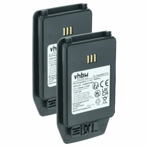 Bateria para Telemóvel vhbw 2x - Compatível com Ascom 1220187, 660273/1B - 1100 mAh 3.7 V Li-Ion