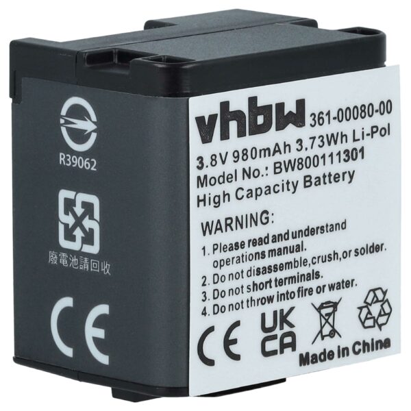 Bateria para Câmara Garmin - vhbw 980 mAh 3.8V Li-polymer (010-01363-10, 010-12256-01, 361-00080-00)
