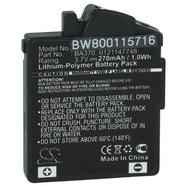 Bateria vhbw para Auscultadores sem Fios Sennheiser 0121147748 / BA370 270 mAh 3.7 V Li-polímero