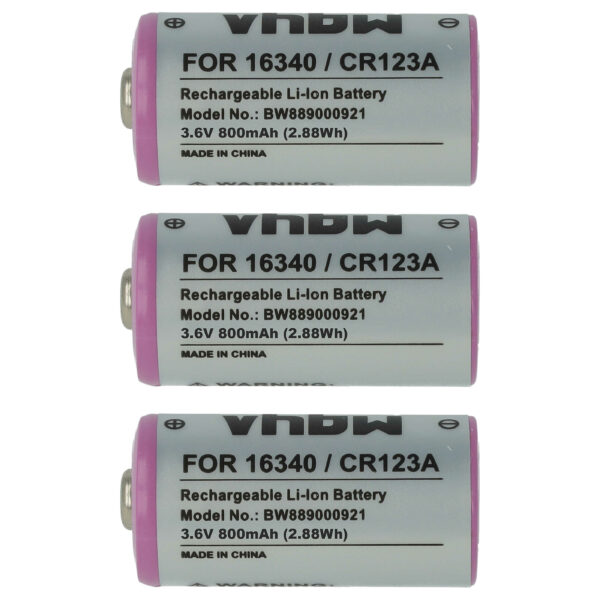 Bateria Universal 3x CR123A / 16340 - 800 mAh 3.6 V Li-Ion vhbw