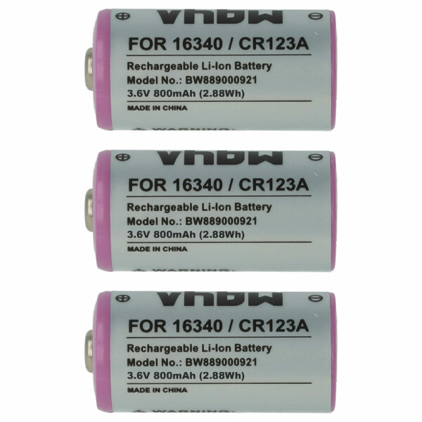 Bateria Universal 3x CR123A / 16340 - 800 mAh 3.6 V Li-Ion vhbw