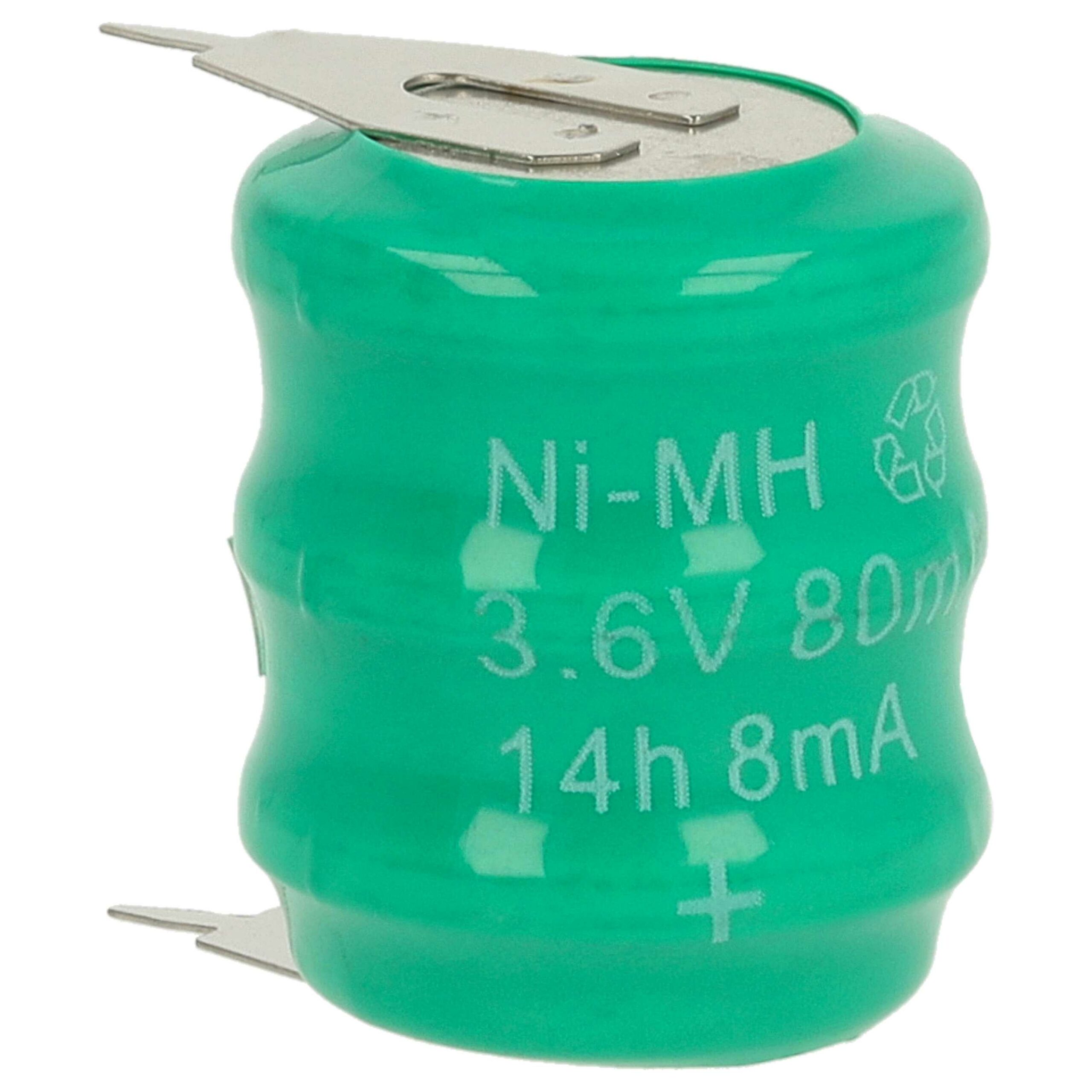 Bateria de Botão Recarregável 3/V80H 80 mAh 3.6V NiMH - 10 unidades vhbw com 2 Pinos - Image 3