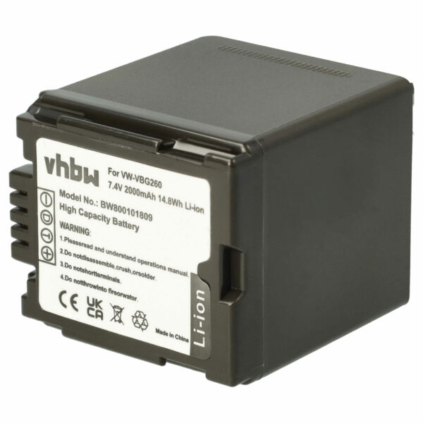 Bateria para Câmara Vídeo Panasonic VW-VBG260 - 2000 mAh 7.2 V Li-Ion vhbw