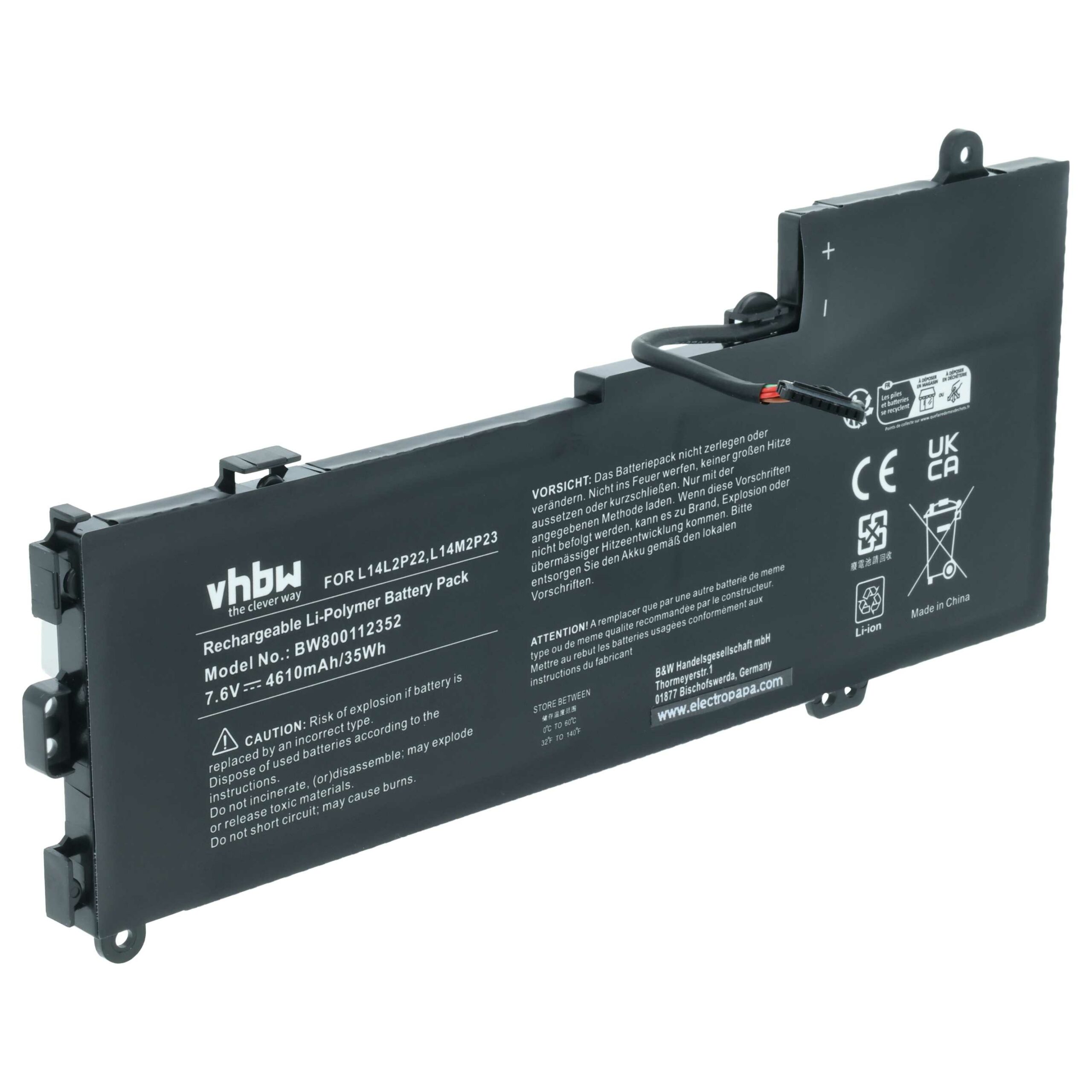 Bateria vhbw para Lenovo - Substitui L14M2P24, L14L2P22, L14S2P22 - 4610 mAh 7.6 V Li-polímero