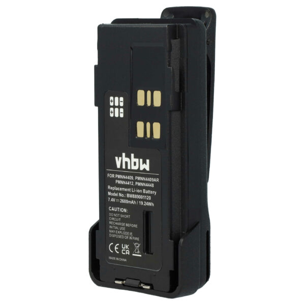 Bateria vhbw para Rádios Motorola PMNN4406, PMNN4409AR, PMNN4406BR, PMNN4409 - 2600 mAh 7.4 V Li-Ion com Clip de Cintura