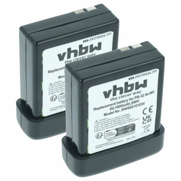 2x Bateria vhbw para Rádio Kenwood PB-32, PB-32H, PB-33 - 1000 mAh 6 V NiMH