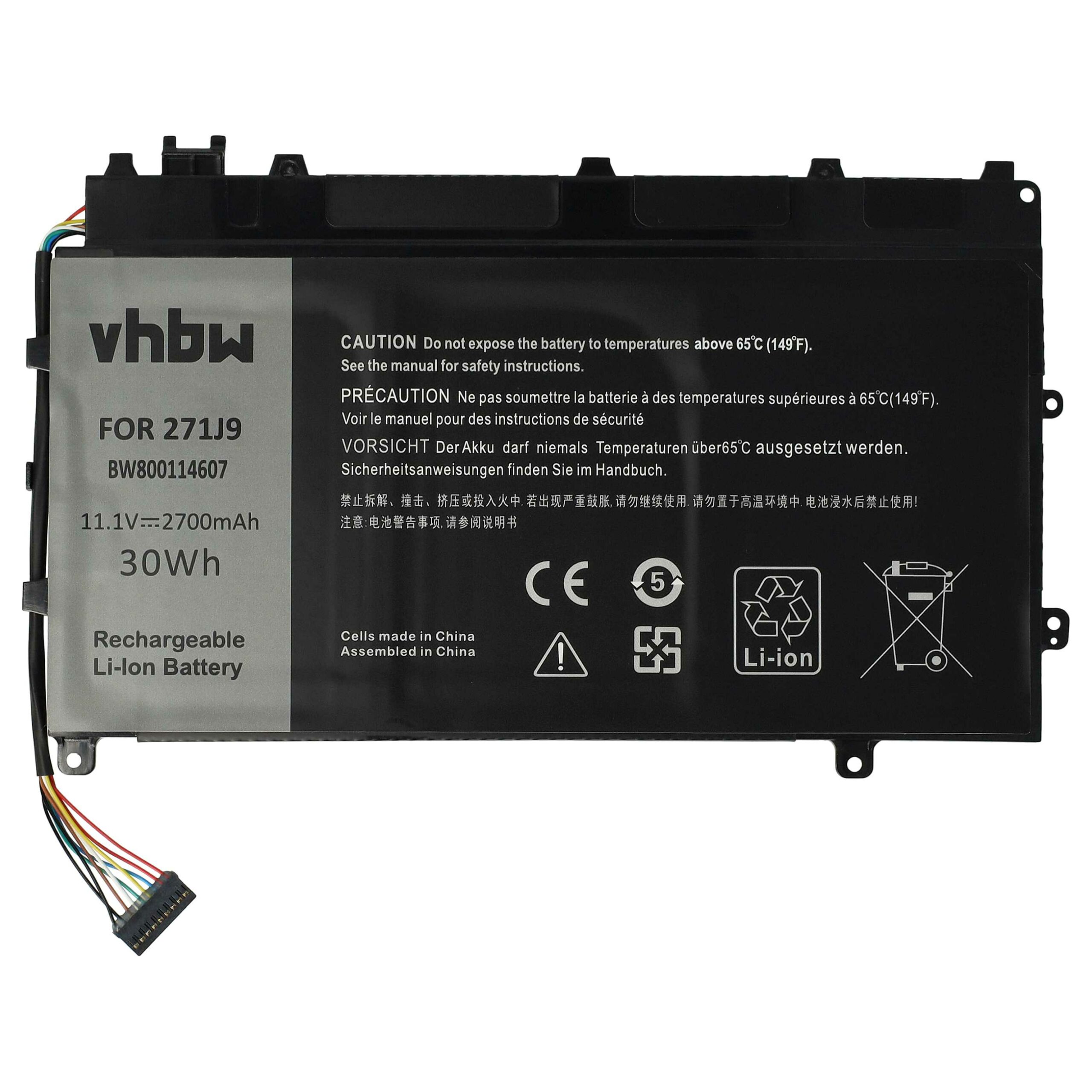 Bateria vhbw para Dell (MN791, 3WKT0, GWV47, 0MN791, 271J9, 0GWV47) - 2700 mAh 11.1 V Li-polymer
