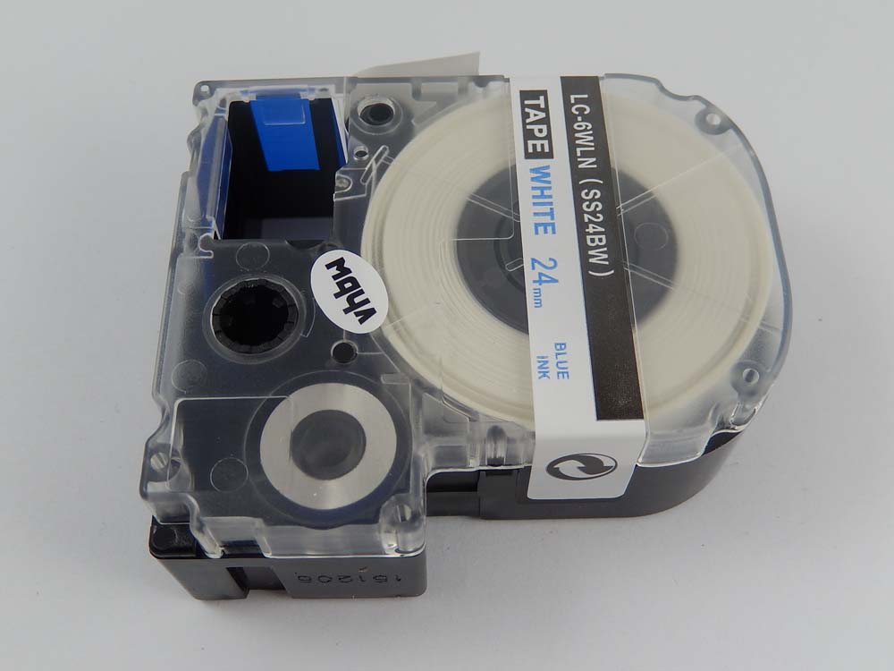 Fita de Etiquetas vhbw compatível com Epson LC-6WLN - 24 mm, Azul sobre Branco