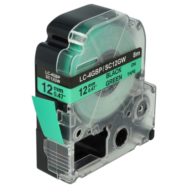 Fita de Etiquetas compatível com Epson LC-4GBP - 12 mm Preto sobre Verde