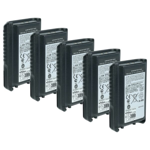 Bateria vhbw 5x para Rádios Vertex Yaesu - Substituição para AAG57X002, FNB-V106 - 1200 mAh 7.2V NiMH