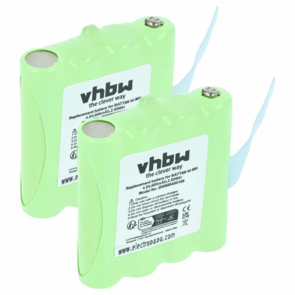 Bateria vhbw 600 mAh 4.8V NiMH para Rádios Midland/Motorola (2 unidades) - Substitui BATT8R, KEBT072A