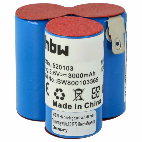 Bateria vhbw 3000mAh 3.6V NiMH para AEG 900055102, 520103