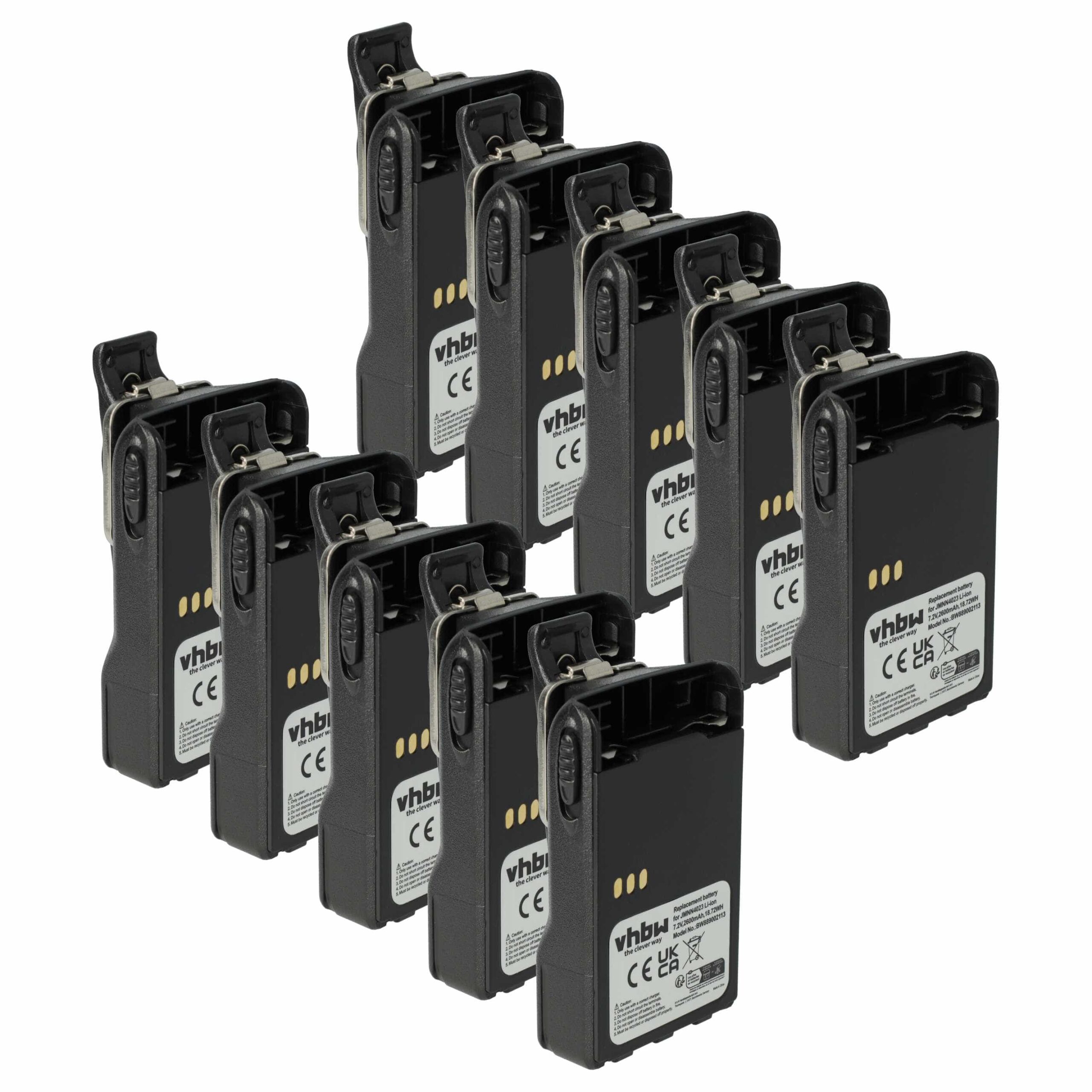 Bateria vhbw 2600 mAh 7.2V Li-Ion para Rádios Motorola - Pack 10x com Clipe de Cinto