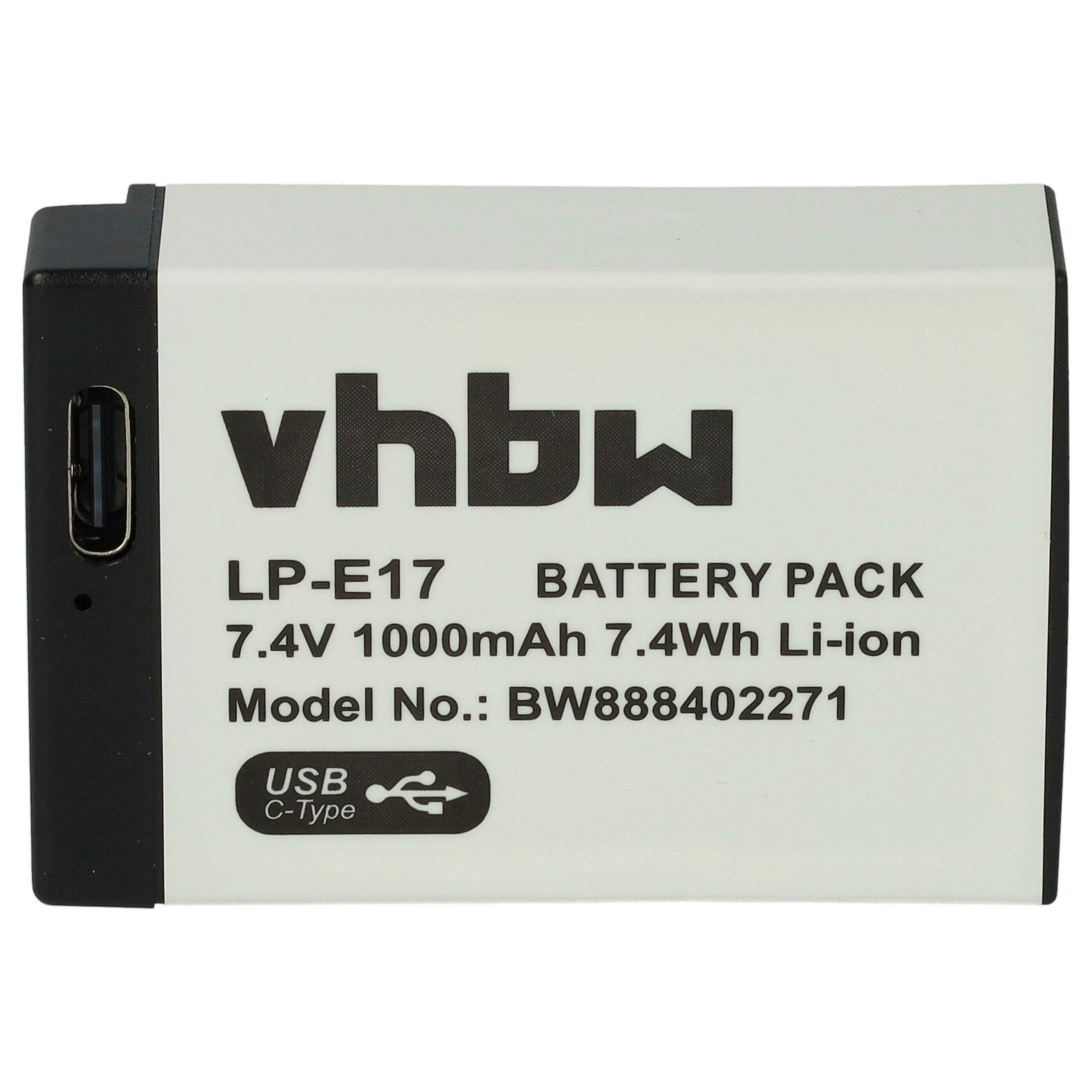 2x Baterias vhbw para Canon LP-E17 - 1000mAh, 7.4V Li-Ion com Porta USB-C - Image 3