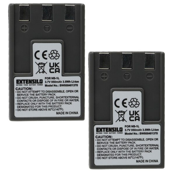 2x Baterias EXTENSILO para Canon NB-1L, NB-1LH - 950mAh, 3.7V
