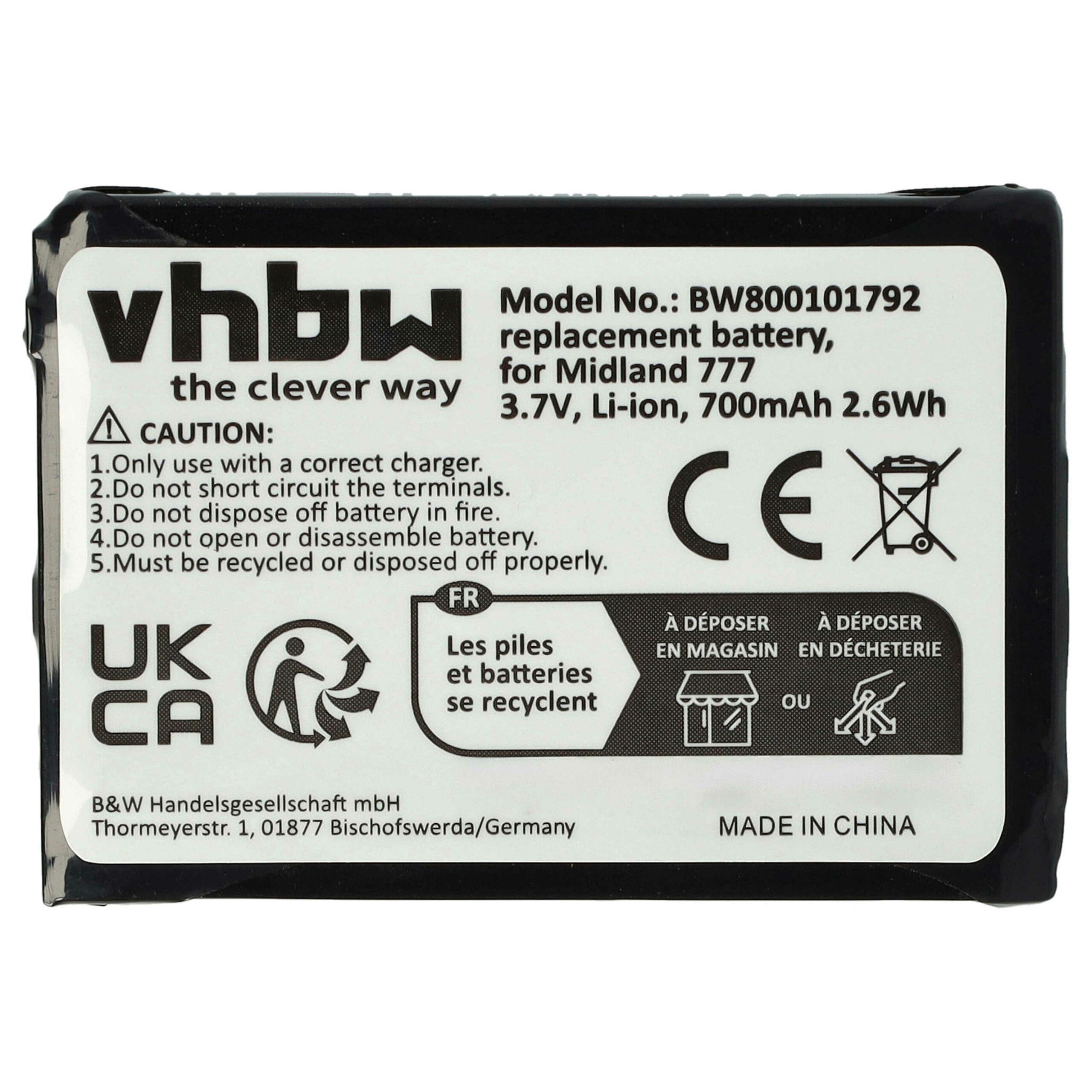 Bateria de substituição vhbw para rádio Alan FB-777 - 700 mAh 3.7 V Li-Ion - Image 3