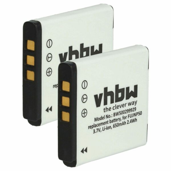 2x Bateria vhbw substitui Fujifilm NP-50 - 650mAh, 3.6V, Li-Ion