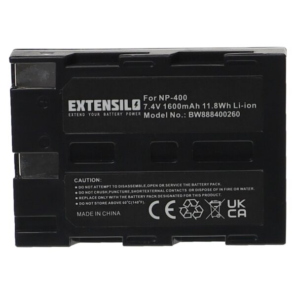 Bateria EXTENSILO NP-400 para Pentax, Minolta, Sigma e Samsung - 1600mAh, 7.4V, Li-Ion