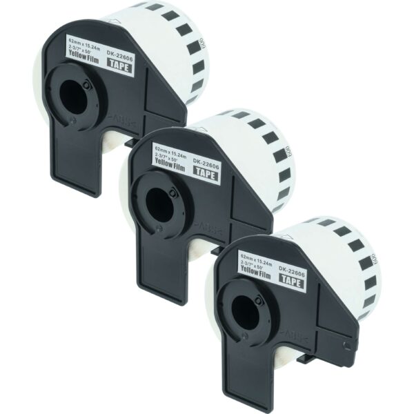 3x Rolo de Etiquetas vhbw substitui Brother DK-22606 - 62 mm x 15.24 m + Suporte