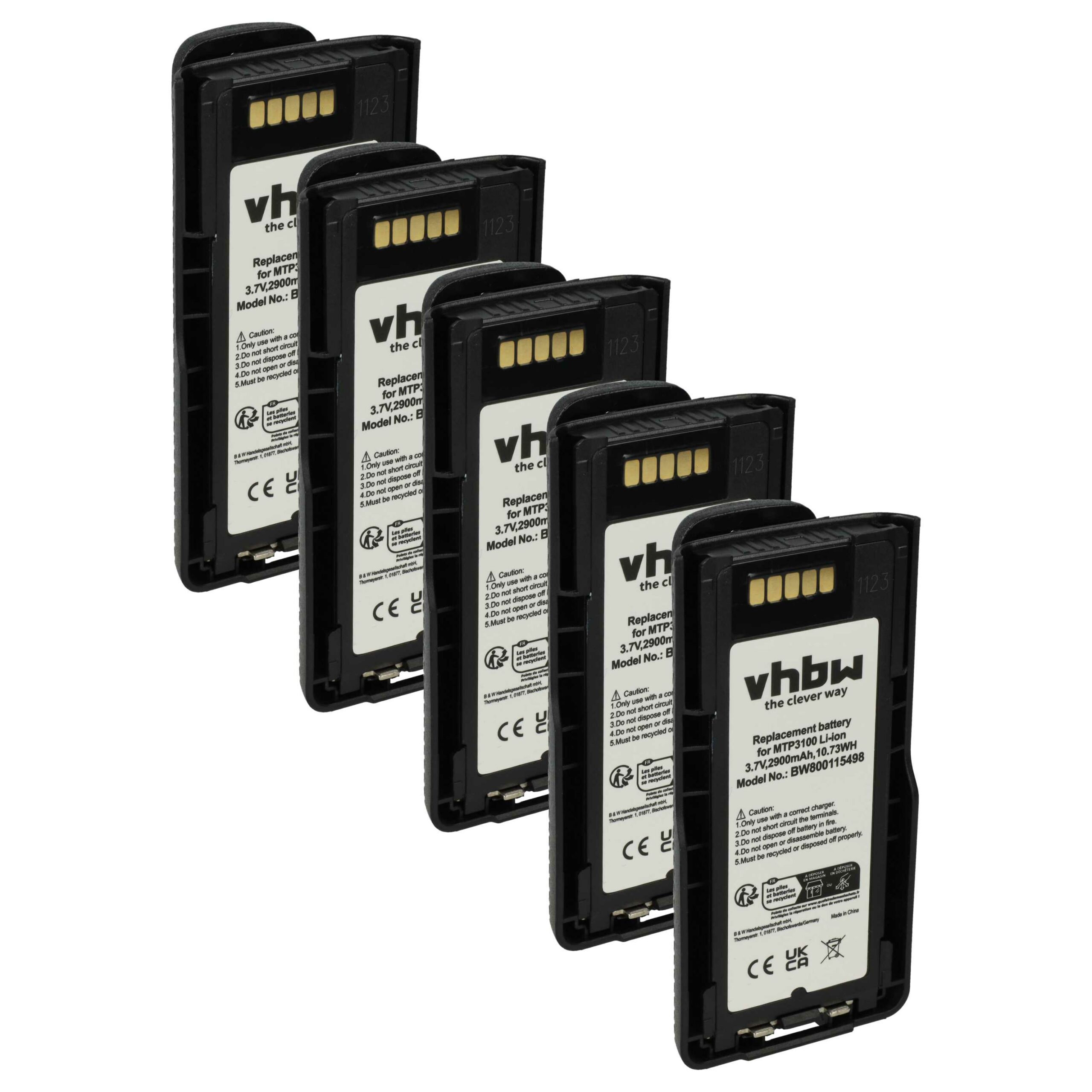 Pack de 5 Baterias vhbw para Rádio Motorola NNTN8020B - 2900 mAh 3.7 V Li-Ion