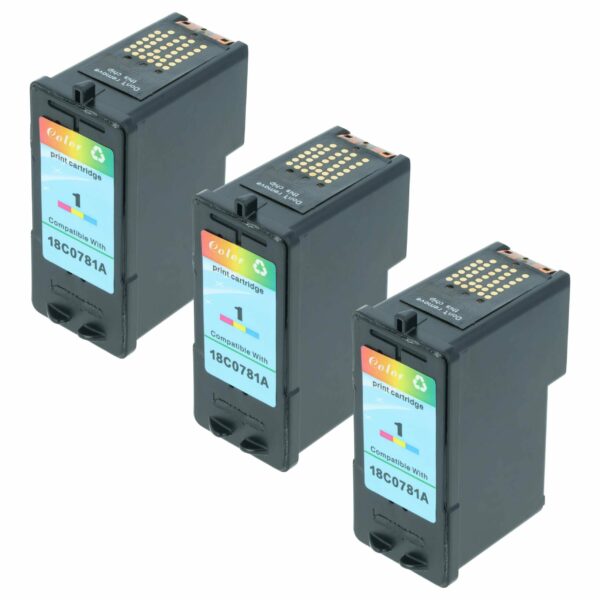 Pack 3 Cartuchos de Tinta vhbw para Lexmark Nr. 1, 18CX781E, 18C0781E - Cyan/Magenta/Amarelo
