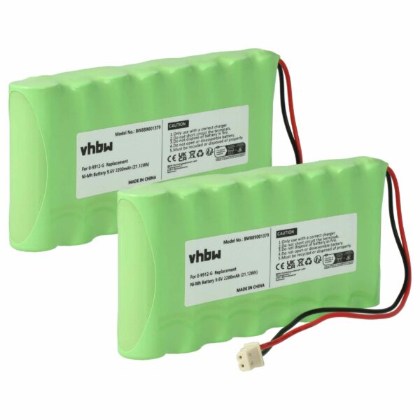 Bateria de Substituição vhbw para Visonic 0-9912-G, 100729, GP130AAH6BMX, 103-300672 - 2200 mAh 9.6 V NiMH (Pack 2x)