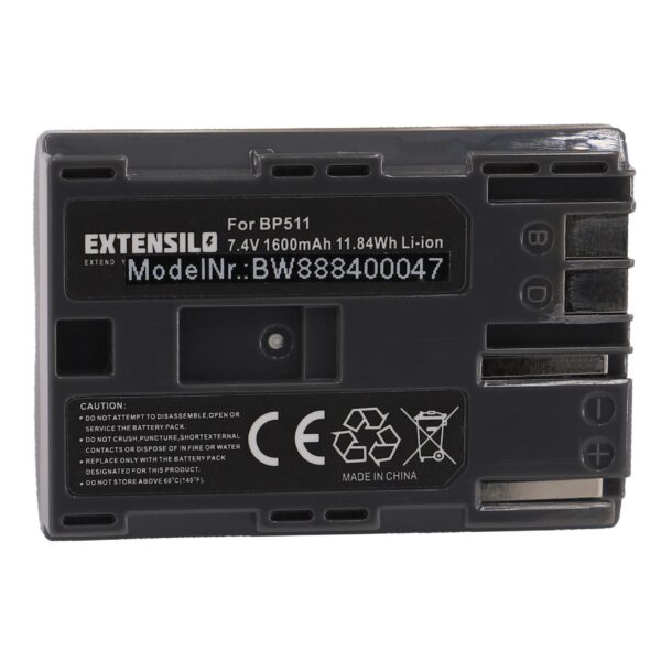 Bateria EXTENSILO compatível com Canon BP-508, BP-535, BP-511A, BP-511, BP-522, BP-512, BP-514 - 1600mAh, 7.4V, Li-Ion