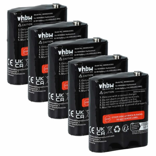 Bateria vhbw 1500 mAh 3.6V NiMH para Motorola - Pack 5x (substitui 4002A, 56315, FRS-009, AP-4002, AP-4002H, 1532, 53615)