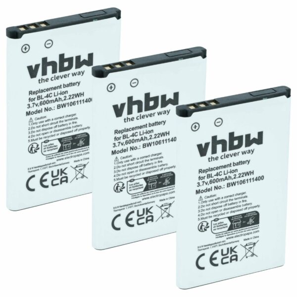 Pack 3x Bateria vhbw 600 mAh 3.7V Li-Ion para Bea-fon C140/C240, EU001B, S400 EU001W