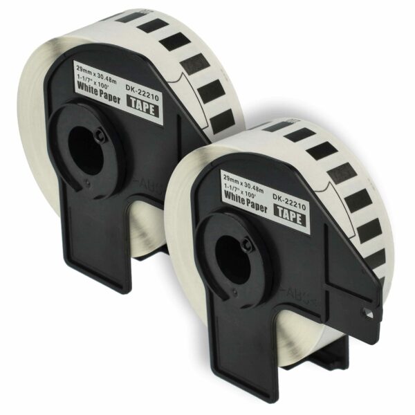 2x Rolo de Etiquetas Compatível com Brother DK-22210 - 29 mm x 30,48 m + Suporte