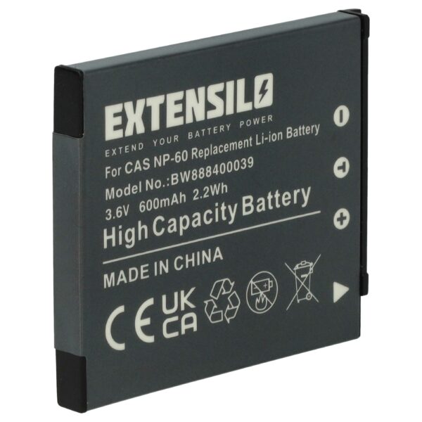 Bateria EXTENSILO para Casio NP-60 - 600mAh, 3.7V, Li-Ion