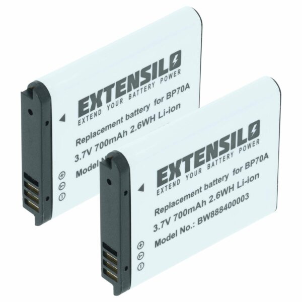 2x Bateria EXTENSILO compatível Samsung BP-70a, SLB-70A, EA-BP70A - 700mAh, 3.6V, Li-Ion