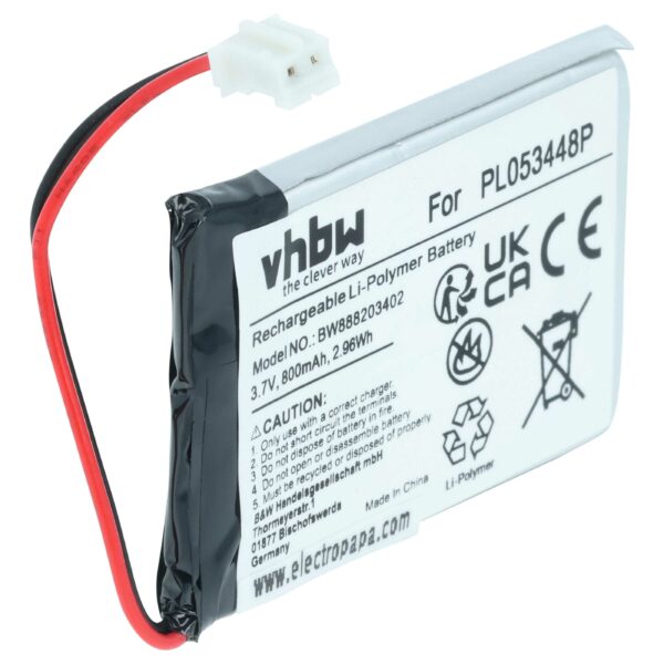 Bateria vhbw para Capacete Nolan PL053448P - 800 mAh 3.7 V Li-polímero