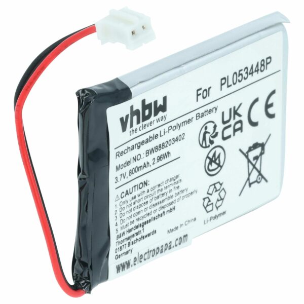 Bateria vhbw para Capacete Nolan PL053448P - 800 mAh 3.7 V Li-polímero