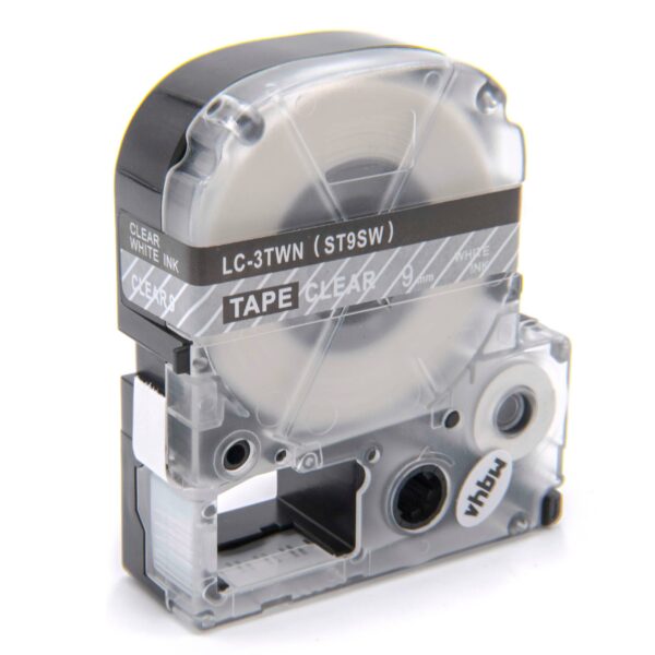 Fita de Etiquetas Compatível com Epson LC-3TWN - 9 mm Branco em Transparente