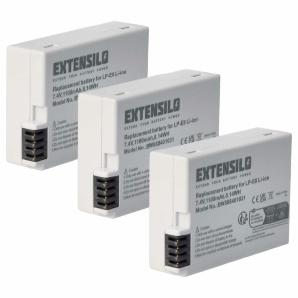 Pack 3 Baterias EXTENSILO LP-E8 1100mAh 7.4V Li-Ion para Canon