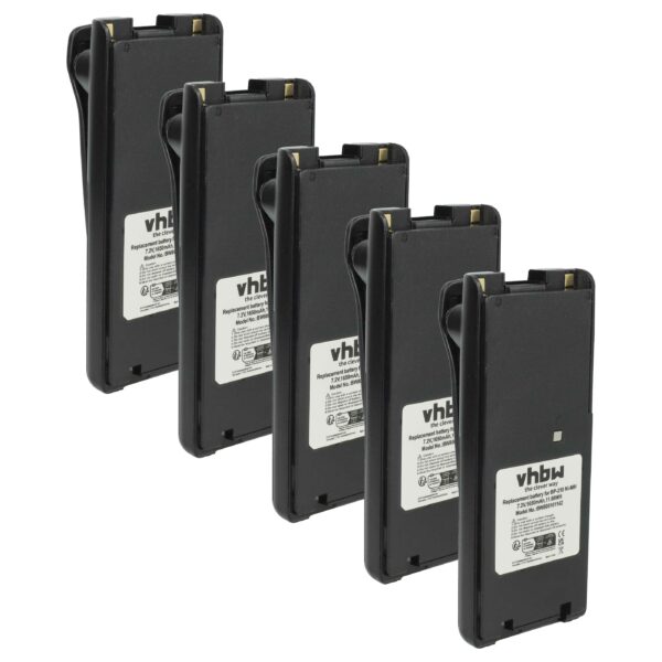 5x Baterias vhbw para Rádio Icom BP-210N, BP-211, BP-210, BP-209N, BP-209 - 1650 mAh 7.2 V NiMH + mola de cinto