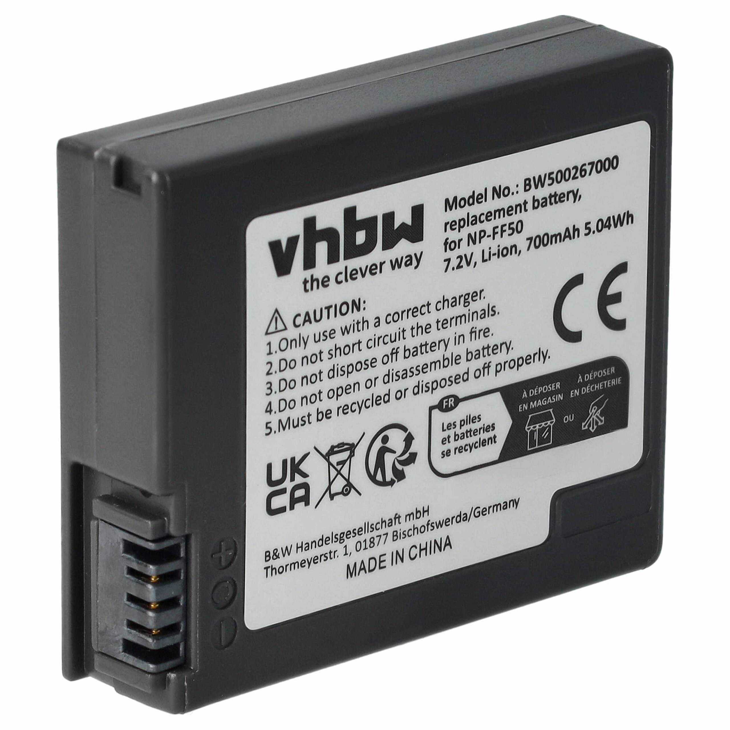 Bateria para Câmara Vídeo Sony NP-FF51, NP-FF50 - 700 mAh 7.2 V Li-Ion vhbw