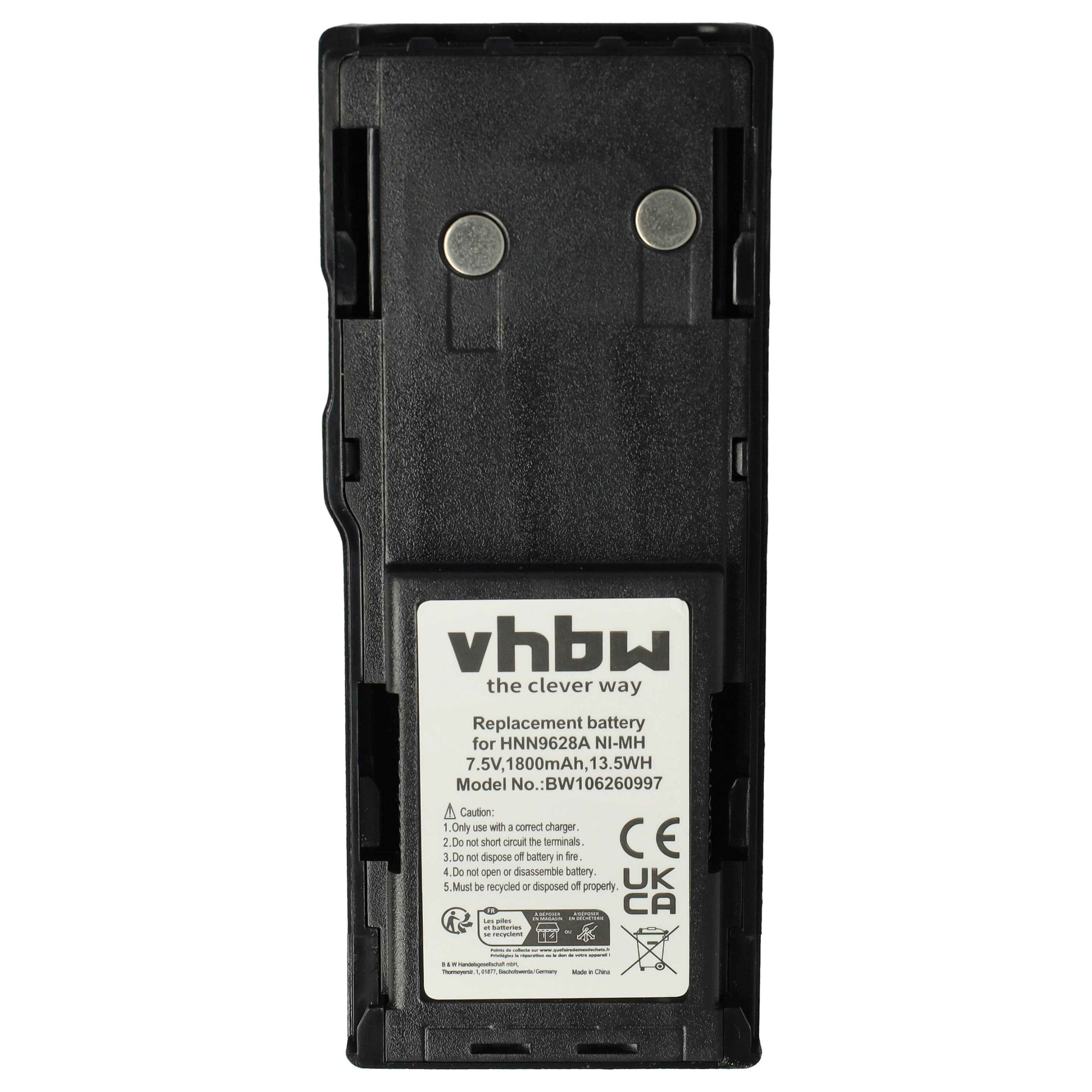 Bateria vhbw 10x para Rádio Motorola HNN8133C, HNN9628A, HNN8308A - 1800 mAh 7.5 V NiMH com Clipe - Image 3